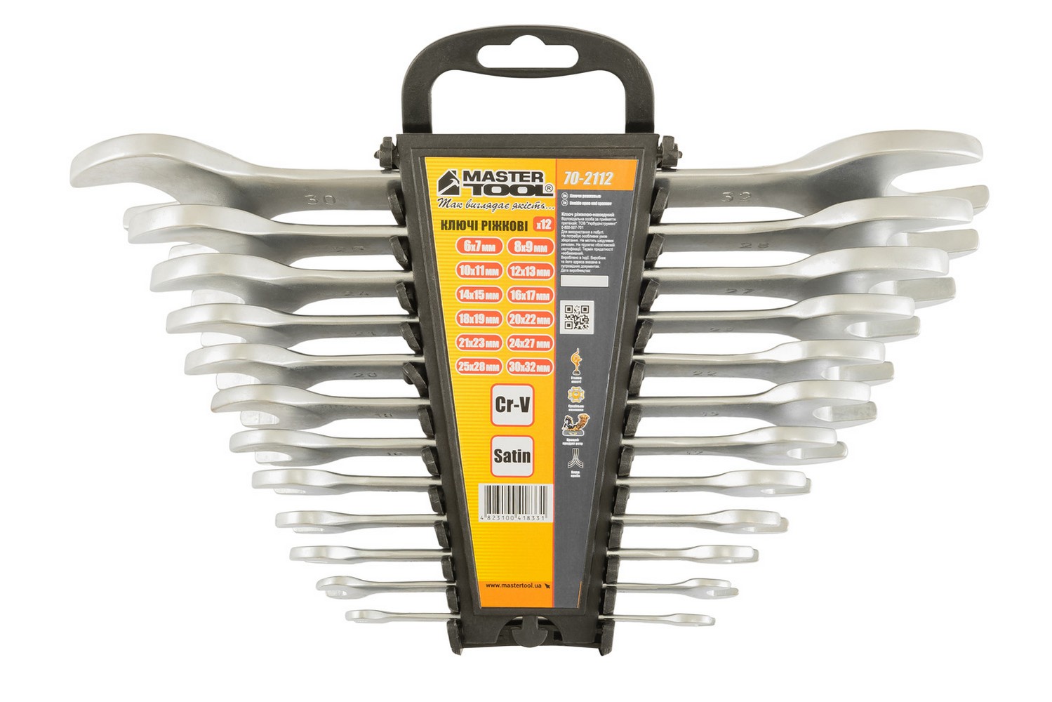 Ключі ріжкові MASTERTOOL набір 12 шт (6-25, 27, 28, 30, 32 мм) CrV SATIN FINISH DIN3110 70-2112 view 2