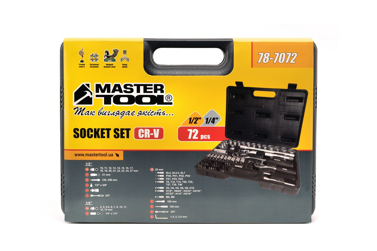 Купить Набор инструментов MASTERTOOL ¼&½ 72 шт 4-13 мм 10-27 мм