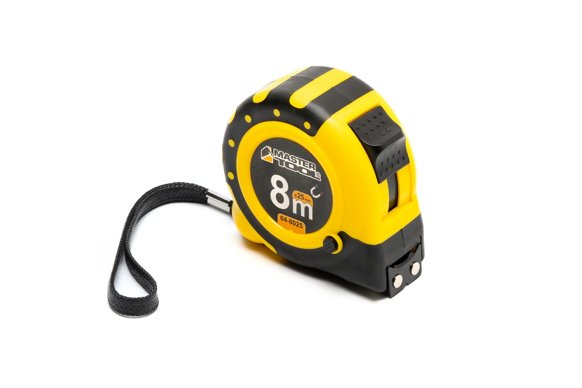 Рулетка MASTERTOOL 8 м×25 мм з магнітами 2 фіксатори кнопка STOP покриття TPR нейлонове покриття 64-8025 view 2