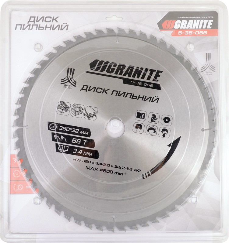 Диск пильний для дерева GRANITE з твердосплавними напайками 350×32×56Т адапт 32-30/32-25.4 4500 об/хв 5-35-056 view 2