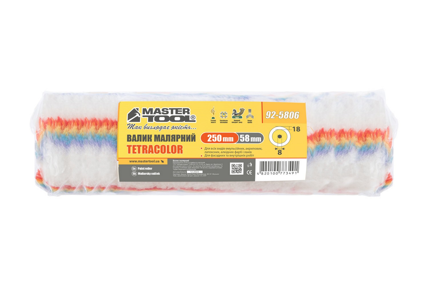 Валик малярський MASTERTOOL Tetracolor фасадний 58/250/18 мм Ø 8 мм 92-5806 view 3