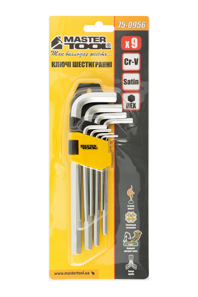 Ключі шестигранні MASTERTOOL Long Arm CrV 1,5-10 мм 74-172 мм набір 9 шт 75-0956 view 4