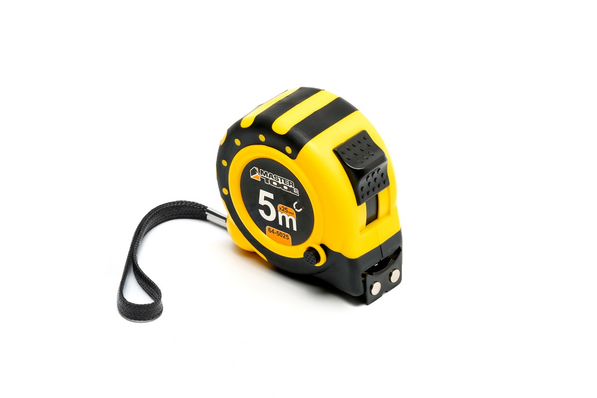 Рулетка MASTERTOOL 5 м×25 мм з магнітами 2 фіксатори кнопка STOP покриття TPR нейлонове покриття 64-5025 view 2