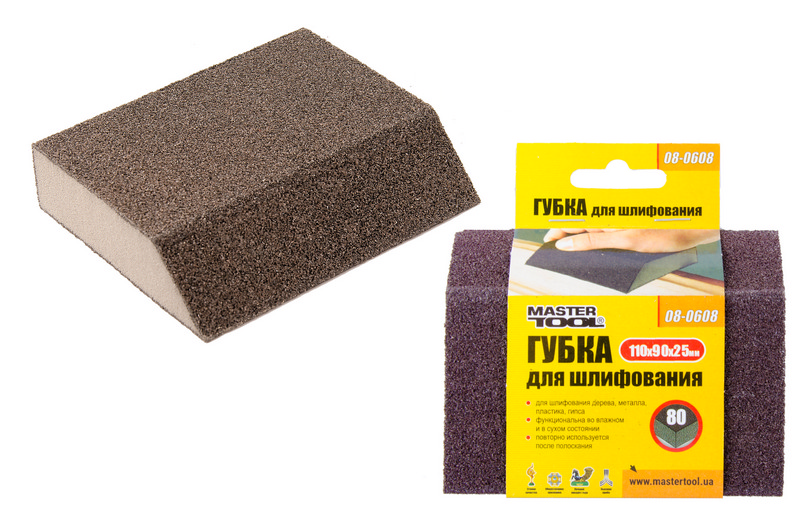 Губка для шліфування MASTERTOOL ТРАПЕЦІЯ Р80 110х90х25 мм 08-0608 view 1