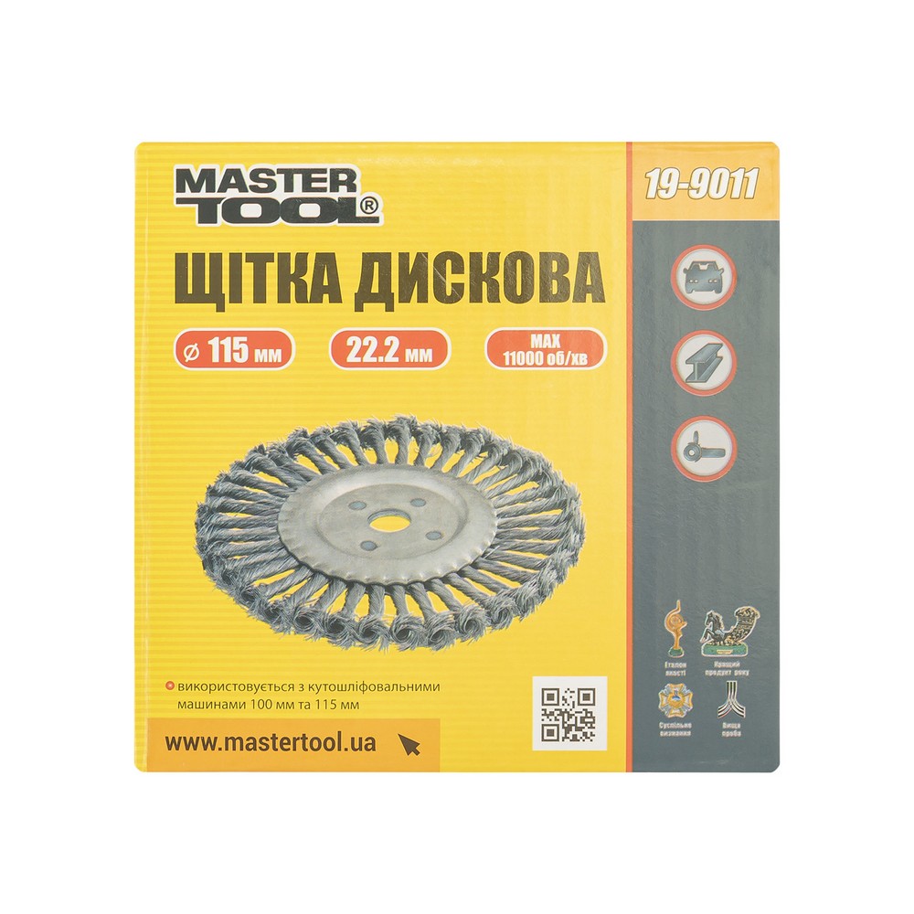 Щітка дискова MASTERTOOL з плетеного дроту Ø 115х22.2 мм 19-9011 view 3