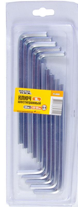 Ключ шестигранний MASTERTOOL Long Arm CrV 6,0 мм 32×134 мм набір 10 шт 75-0006 view 2