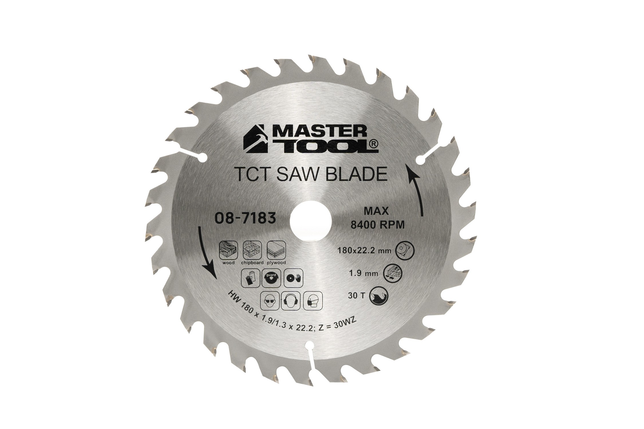 Диск пильний для дерева MASTERTOOL з твердосплавними напайками 180×22.2×30T адаптер 22.2-20 08-7183 view 1