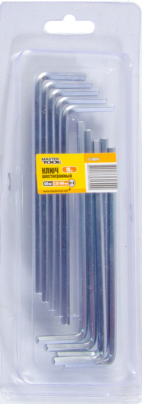 Ключ шестигранний MASTERTOOL Long Arm CrV 4,0 мм 25×109 мм набір 10 шт 75-0004 view 2