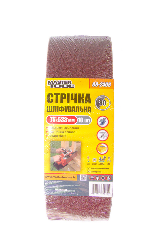 Стрічка шліфувальна MASTERTOOL зерно 80 76 × 533 мм 10 шт 08-2408 view 2