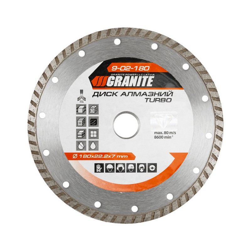 Диск алмазний GRANITE TURBO 180×2.6 мм 22-24% 8600 об/хв 9-02-180 view 1