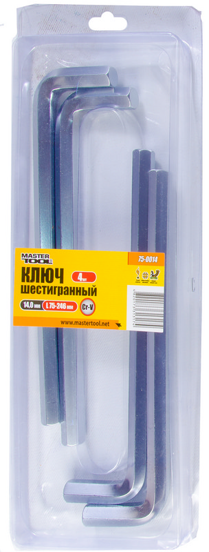 Ключ шестигранний MASTERTOOL Long Arm CrV 14,0 мм 75×246 мм набір 4 шт 75-0014 view 2