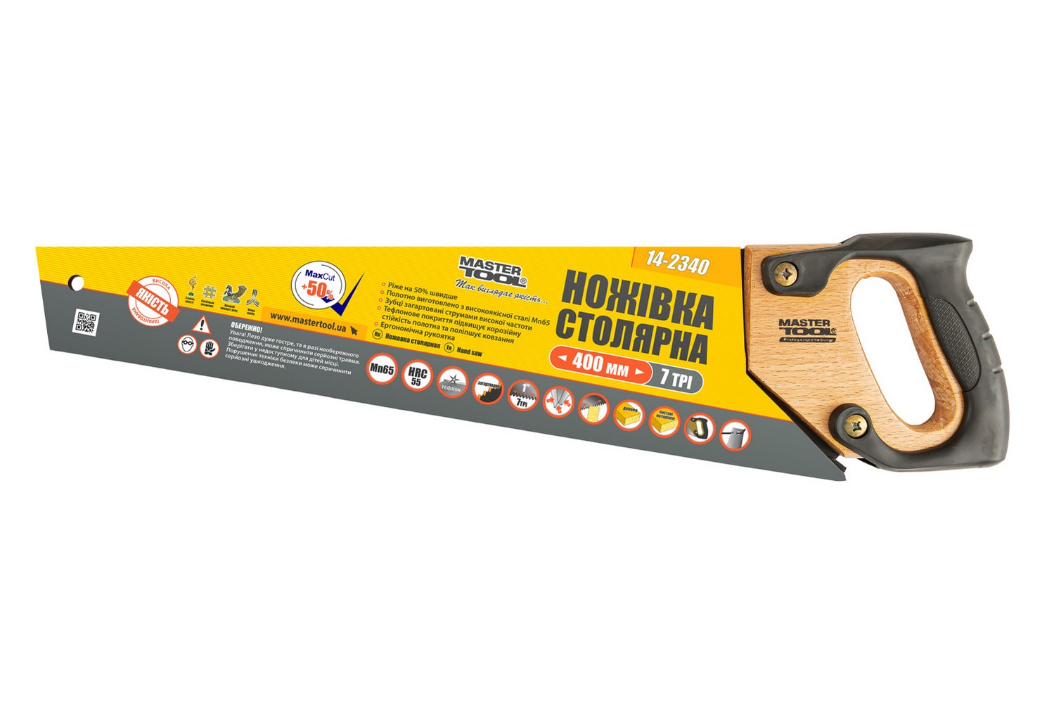 Ножівка столярна MASTERTOOL 7TPI MAX CUT тефлонове покриття 400 мм загартований зуб 3-D заточування 14-2340 view 3