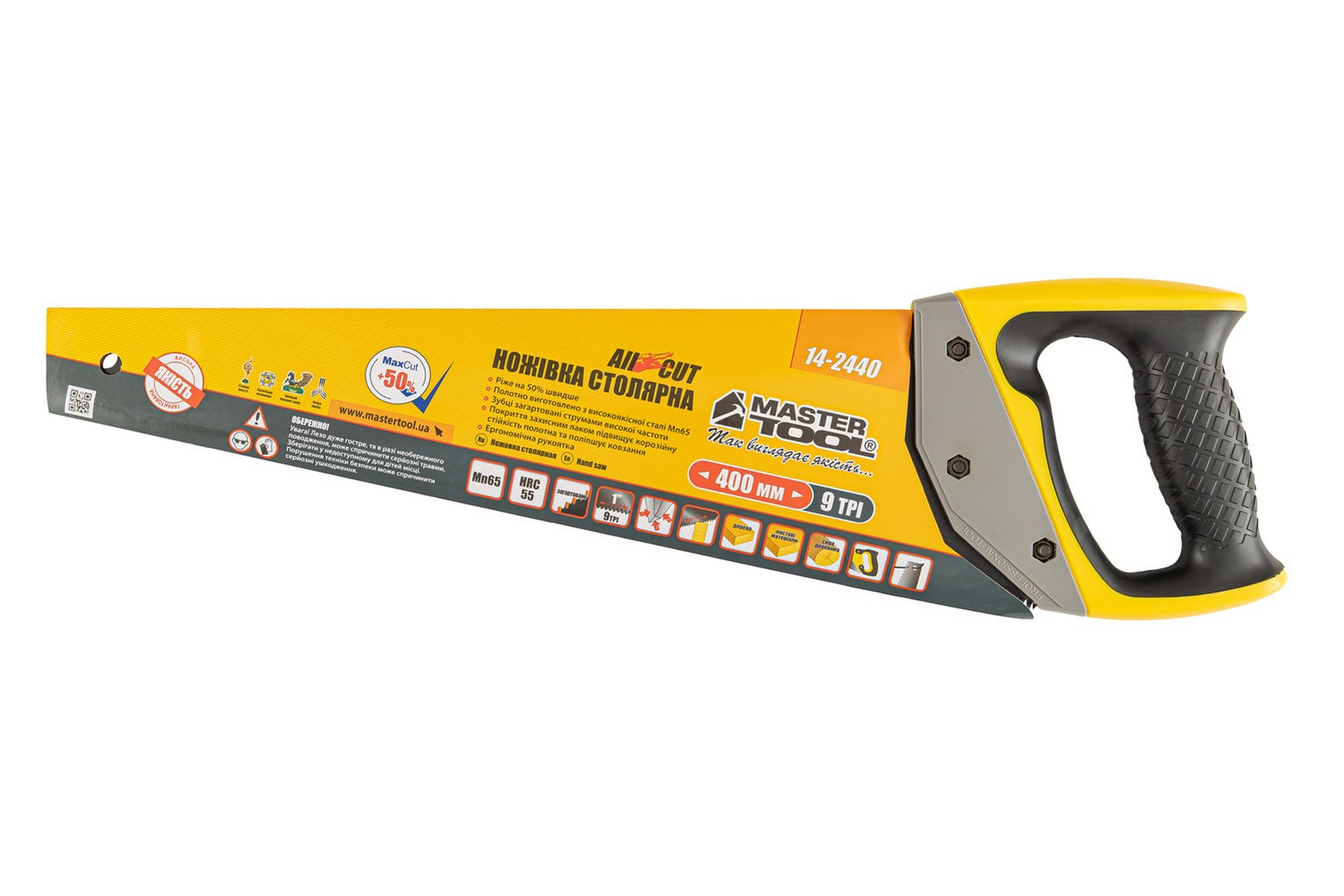 Ножівка столярна MASTERTOOL BLACK ALLIGATOR 400 мм 9TPI MAX CUT загартований зуб 3-D заточування тефлонове покриття 14-2440 view 3