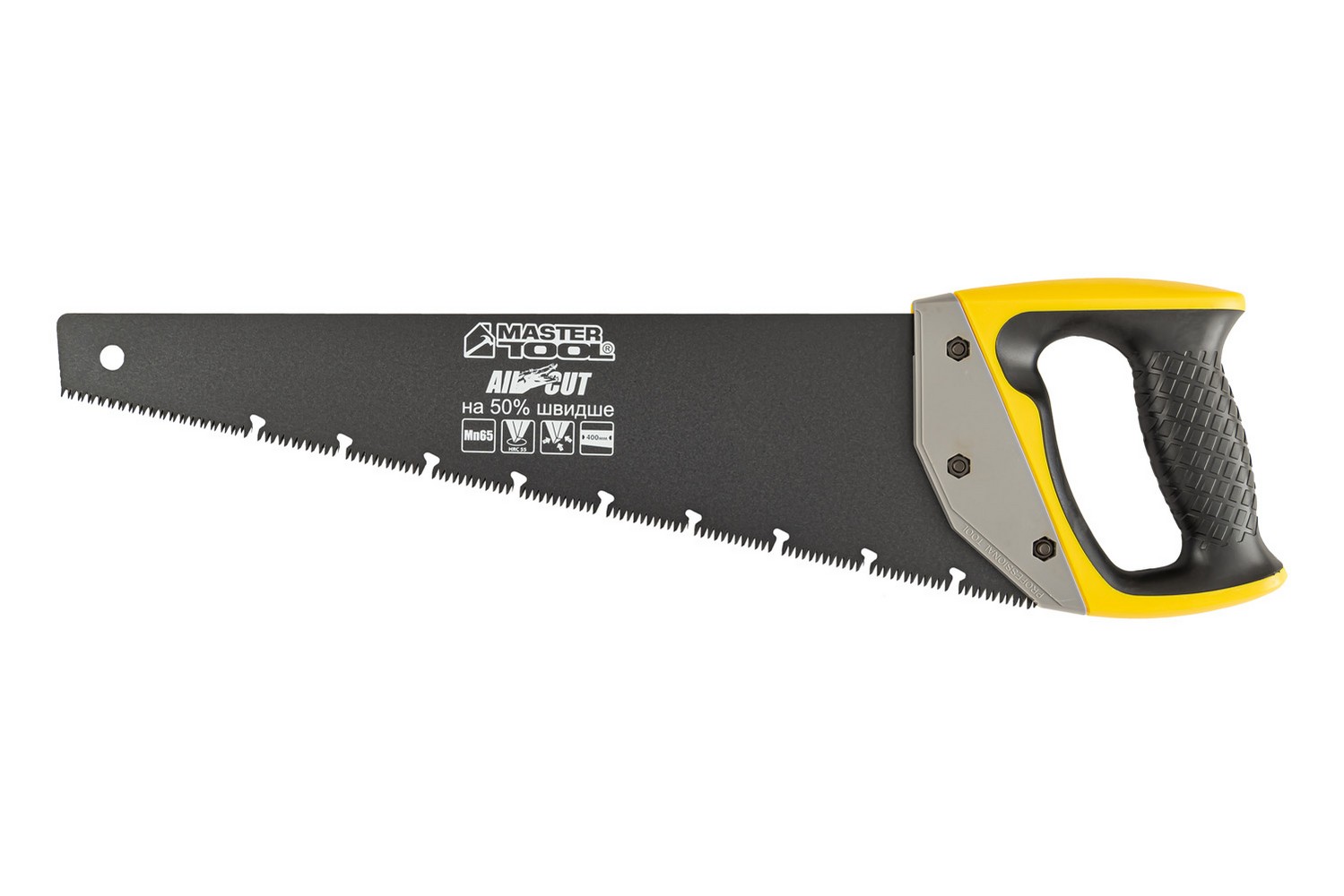 Ножівка столярна MASTERTOOL BLACK ALLIGATOR 400 мм 9TPI MAX CUT загартований зуб 3-D заточування тефлонове покриття 14-2440 view 1