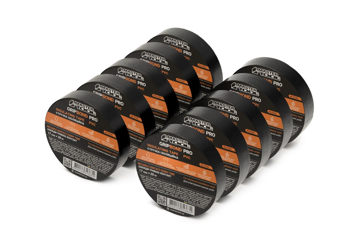 Стрічка ізоляційна MASTERTOOL PVC 17 мм×20 м 10 шт чорна 44-9120 view 3