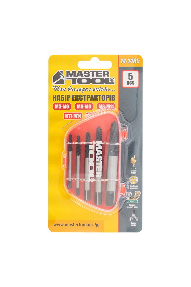 Екстрактори для викручування пошкоджених гвинтів MASTERTOOL М3-М18 набір 5 шт 14-1405 view 10