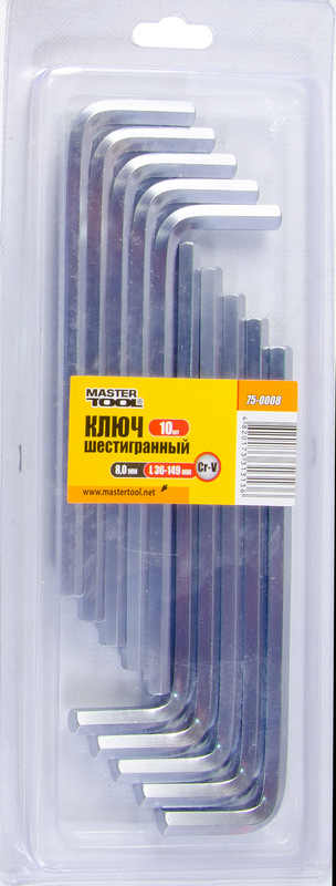 Ключ шестигранний MASTERTOOL Long Arm CrV 8,0 мм 36×149 мм набір 10 шт 75-0008 view 2