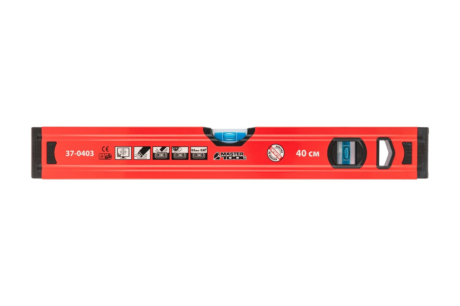 Рівень будівельний MASTERTOOL ПРОФІ 40 см, 2 капсули, фрезерована поверхня, жолоб для труб, точність 0,5 мм/м (0,03°) 37-0403 view 2