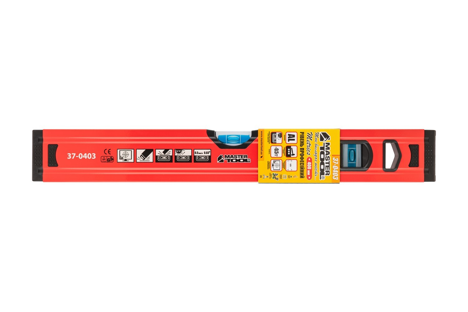 Рівень будівельний MASTERTOOL ПРОФІ 40 см, 2 капсули, фрезерована поверхня, жолоб для труб, точність 0,5 мм/м (0,03°) 37-0403 view 9