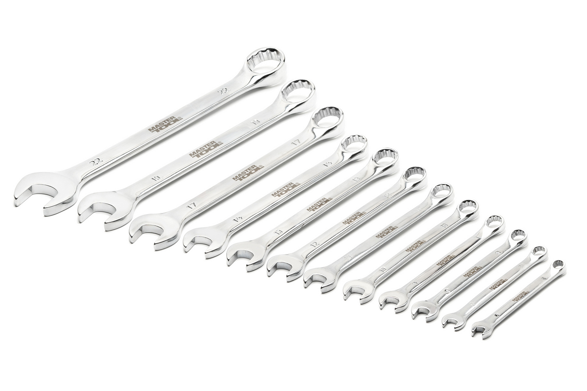 Ключі комбіновані MASTERTOOL набір 12 шт (6-14, 17, 19, 22 мм) CrV SATIN FINISH DIN3113 71-2112 view 2
