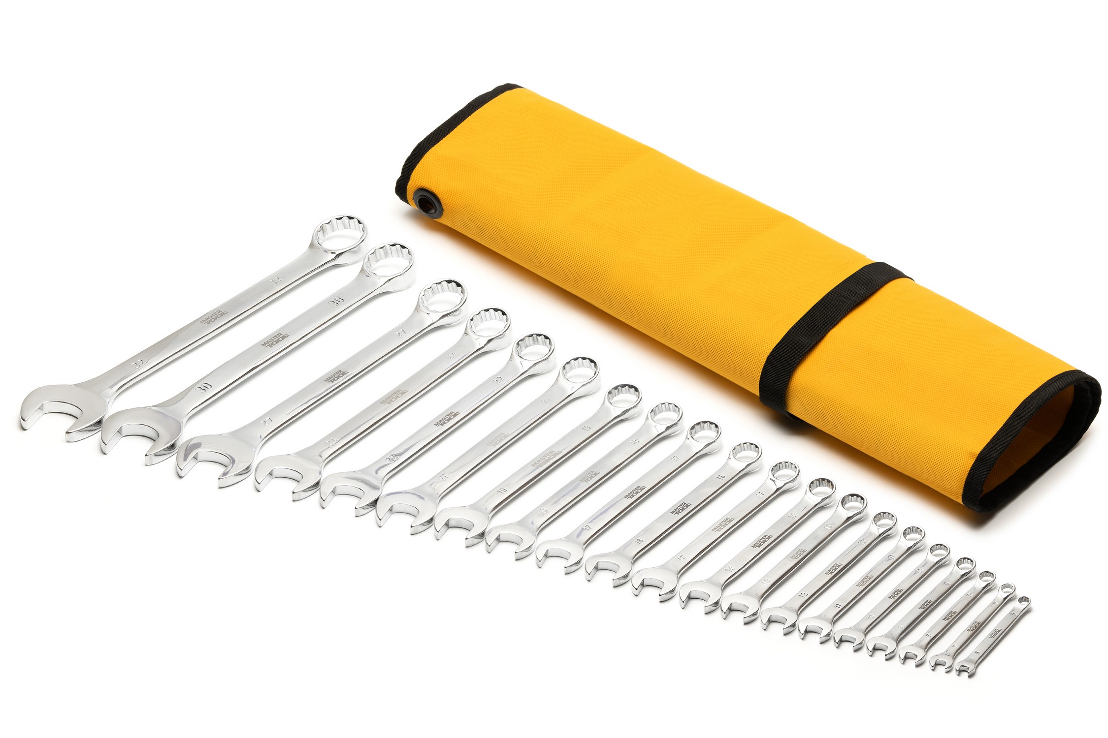 Ключі комбіновані MASTERTOOL SATIN FINISH набір 20 шт (6–19/21/22/24/27/30/32 мм) CrV DIN 3113 у чохлі 71-2120 — фото 2