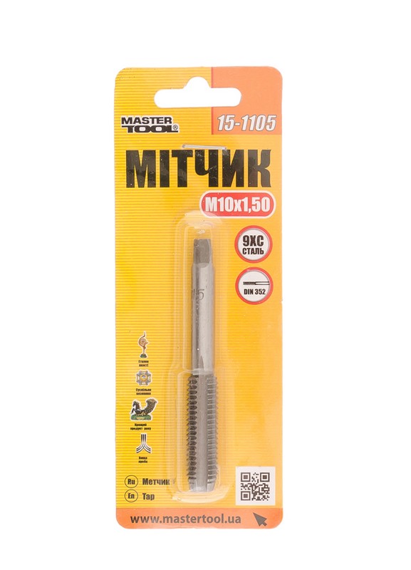 Мітчик для нарізання різьби MASTERTOOL M10×1,5 мм 9ХС DIN 352 15-1105 view 2