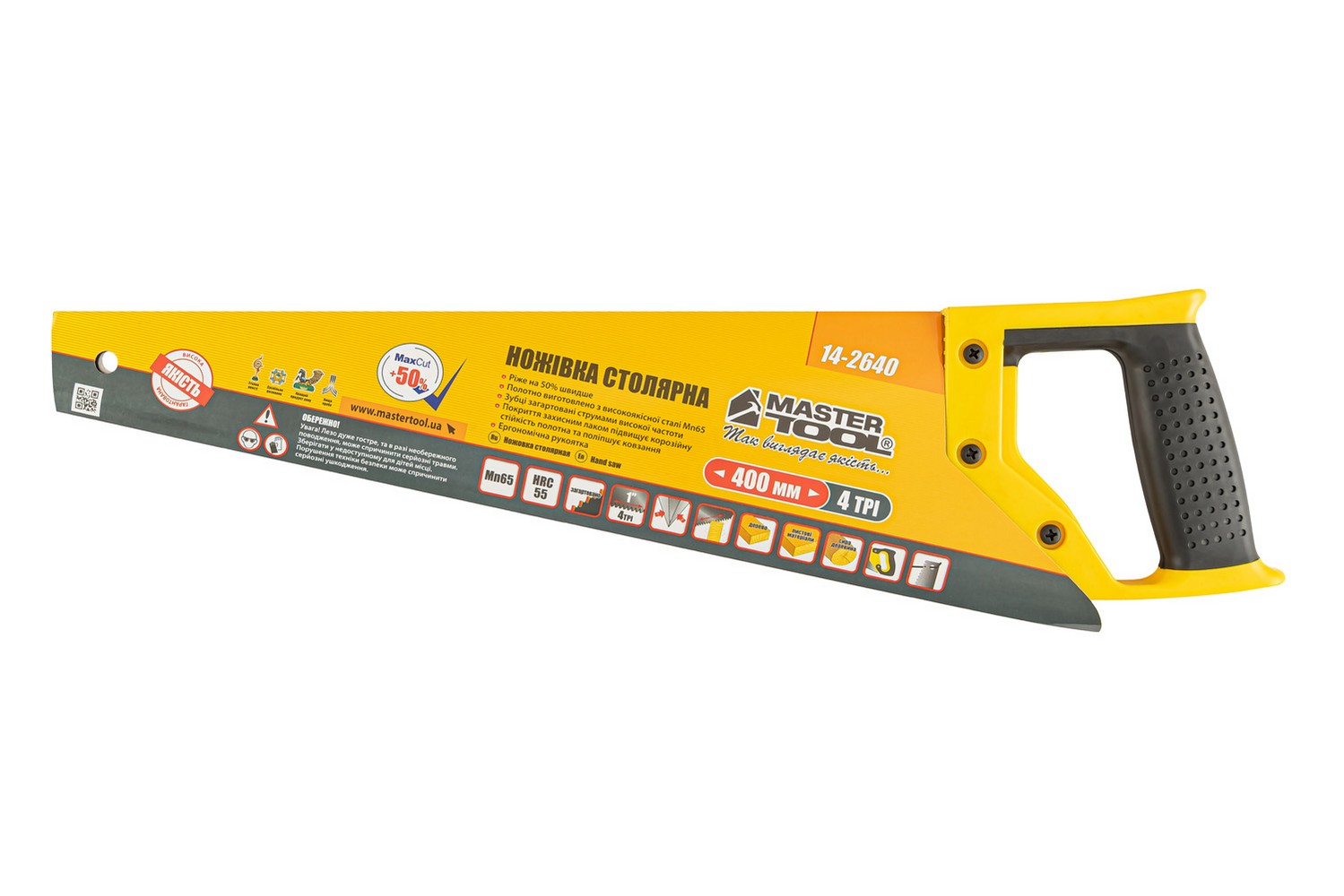 Ножівка столярна MASTERTOOL 4TPI MAX CUT 400 мм загартований зуб 2-D заточування поліроване 14-2640 view 3