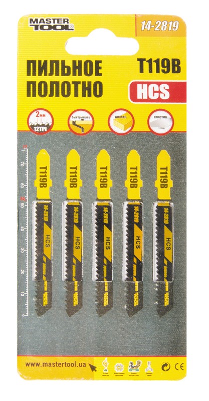 Полотно пильне для лобзика MASTERTOOL T119B 5 шт дерево/пластик швидкий прямий різ 12TPI/77 мм 14-2819 view 2