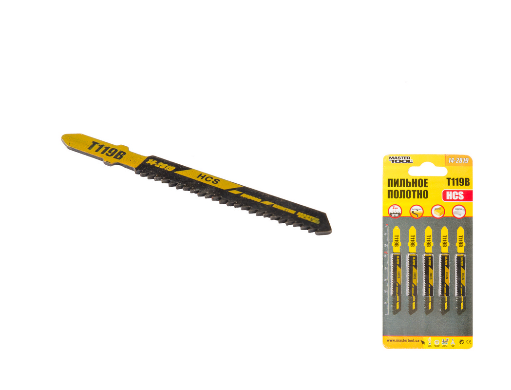 Полотно пильне для лобзика MASTERTOOL T119B 5 шт дерево/пластик швидкий прямий різ 12TPI/77 мм 14-2819 view 1