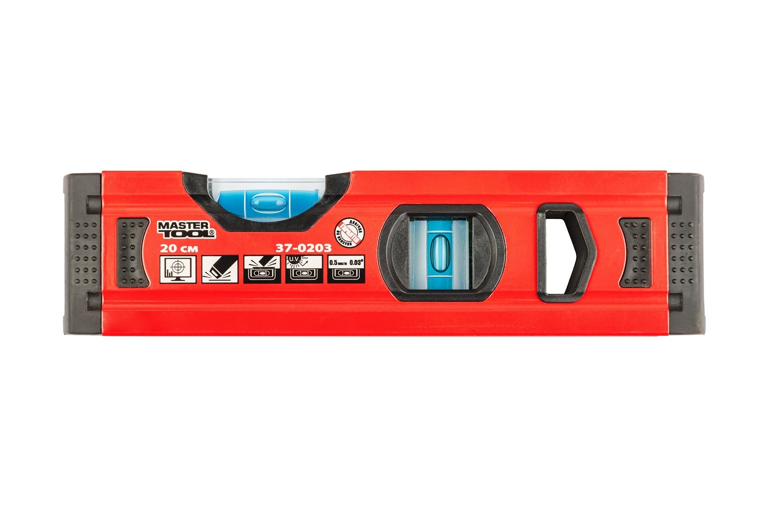 Рівень будівельний MASTERTOOL ПРОФІ 20 см, 2 капсули, фрезерована поверхня, жолоб для труб, точність 0,5 мм/м (0,03°) 37-0203 view 2