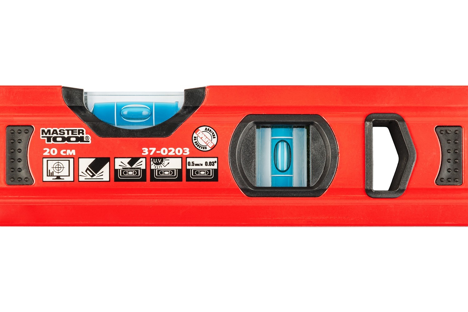 Рівень будівельний MASTERTOOL ПРОФІ 20 см, 2 капсули, фрезерована поверхня, жолоб для труб, точність 0,5 мм/м (0,03°) 37-0203 view 5