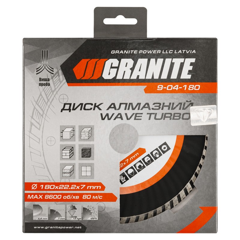 Диск алмазний GRANITE TURBO WAVE 180×2.6 мм 22-24% 8600 об/хв 9-04-180 view 2