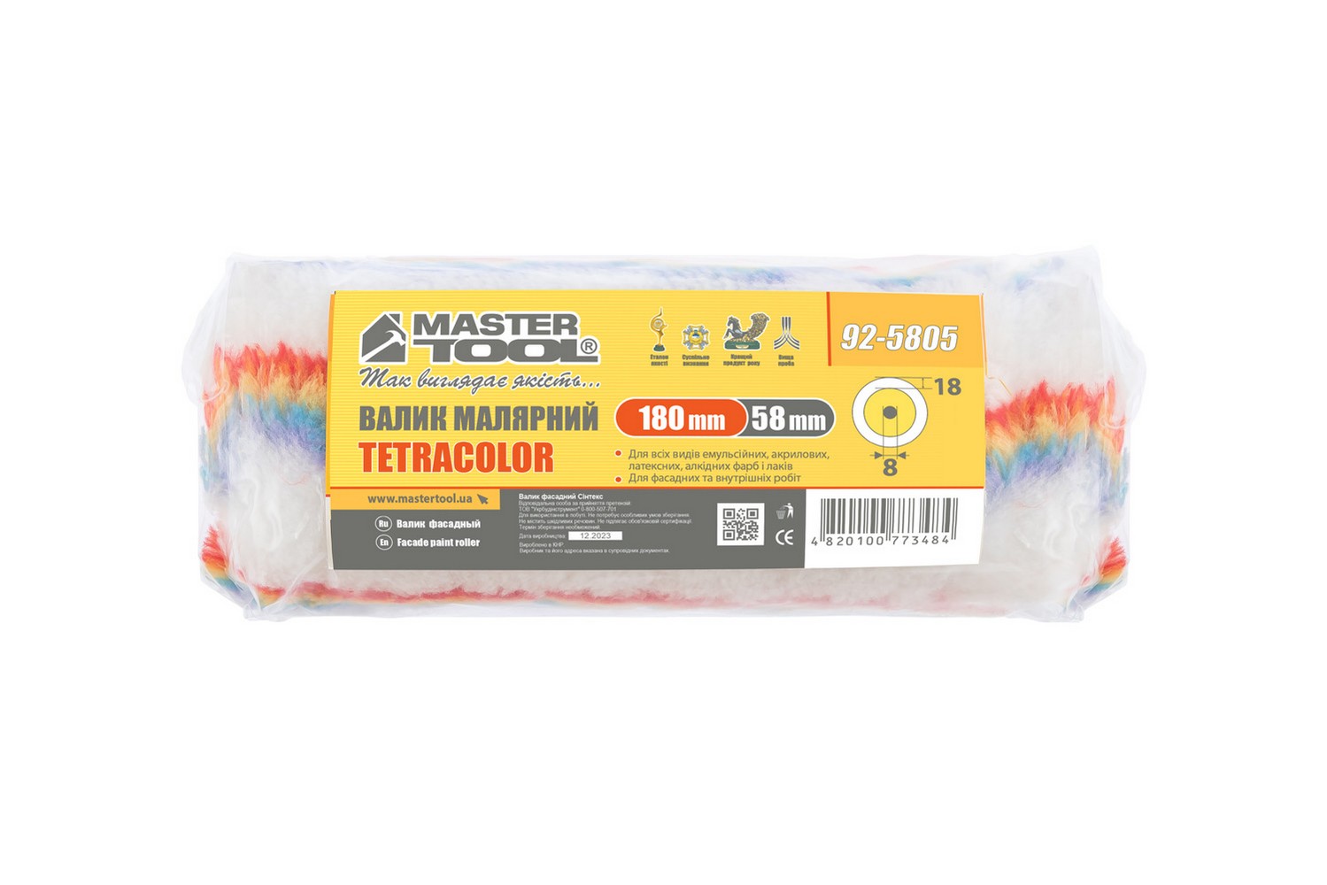Валик малярський MASTERTOOL Tetracolor фасадний 58/180/18 мм Ø 8 мм 92-5805 view 3