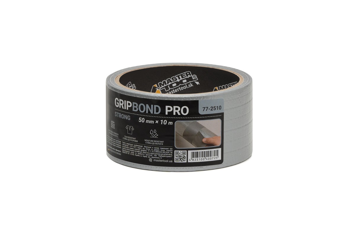 Стрічка армована MASTERTOOL GripBond Pro Strong t 70°C 50 мм×10 м сіра 77-2510 view 1