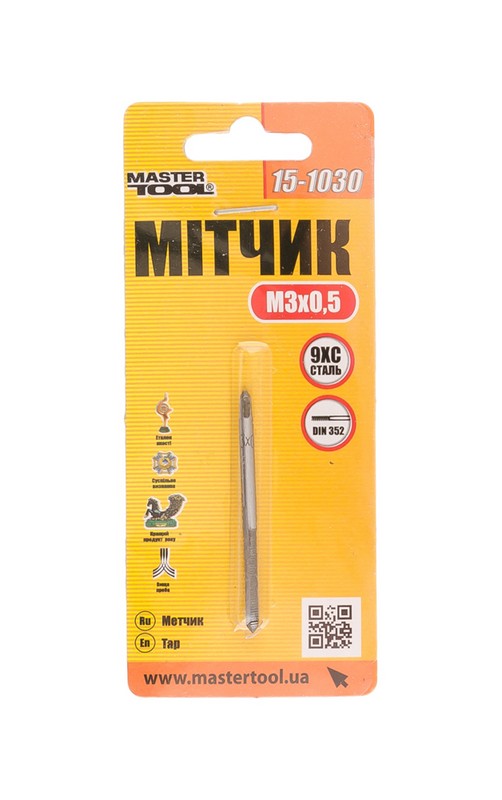 Мітчик для нарізання різьби MASTERTOOL M3×0,5 мм 9ХС DIN 352 15-1030 view 2