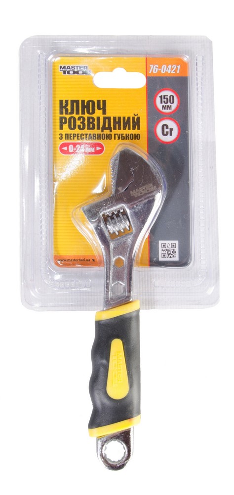 Ключ розвідний MASTERTOOL 150 мм 0-24 мм реверсивна губка губка CrV рукоятка з двокомпонентною накладкою 76-0421 view 2