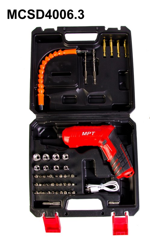 Викрутка MPT акумуляторна поворотна 4V Li-ion 1.5 А·год 250 об/хв 3.5 Н·м реверс USB кейс аксесуари 47 шт MCSD4006.3 view 5