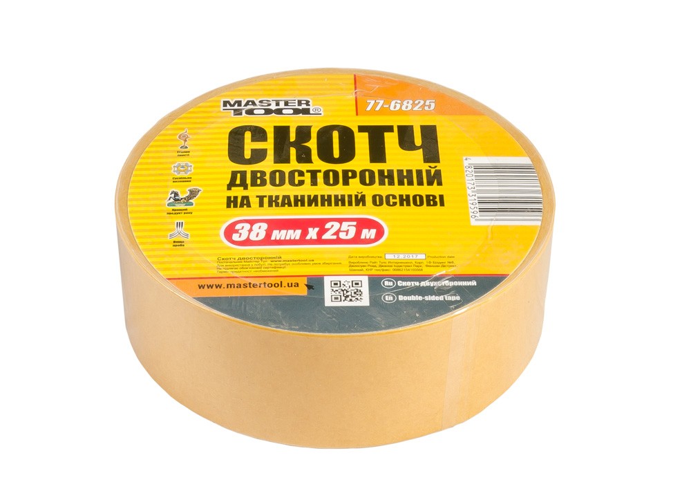 Стрічка двостороння MASTERTOOL на тканинній основі 38 мм×25 м 77-6825 view 1