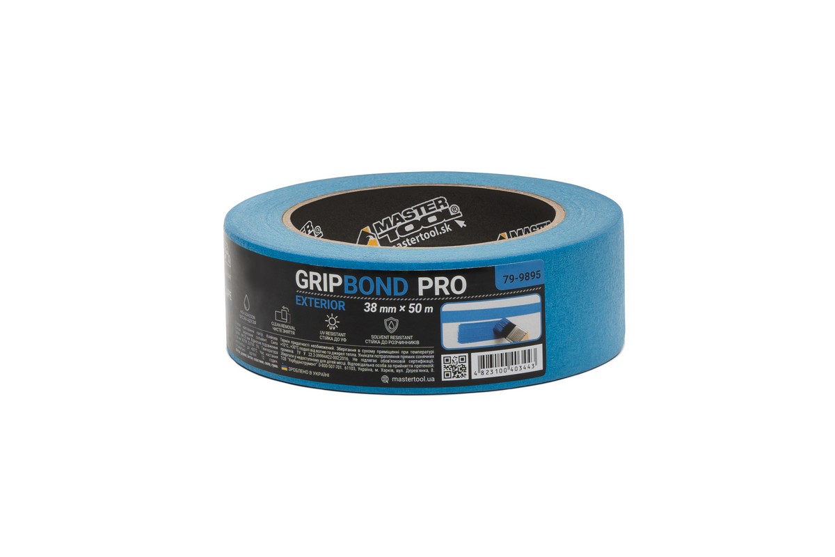 Стрічка малярна для фасадних робіт MASTERTOOL GripBond Pro Exterior 38 мм×50 м синя 79-9895 view 1