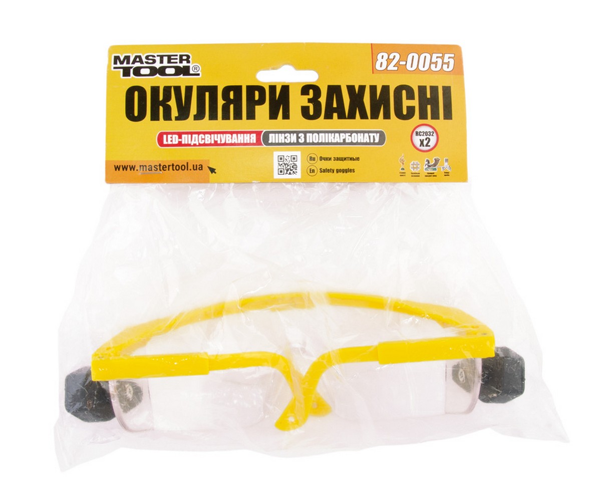 Окуляри відкриті MASTERTOOL КОМФОРТ панорамна лінза напівоправа з регульованими дужками LED l-клас прозорі 82-0055 view 2