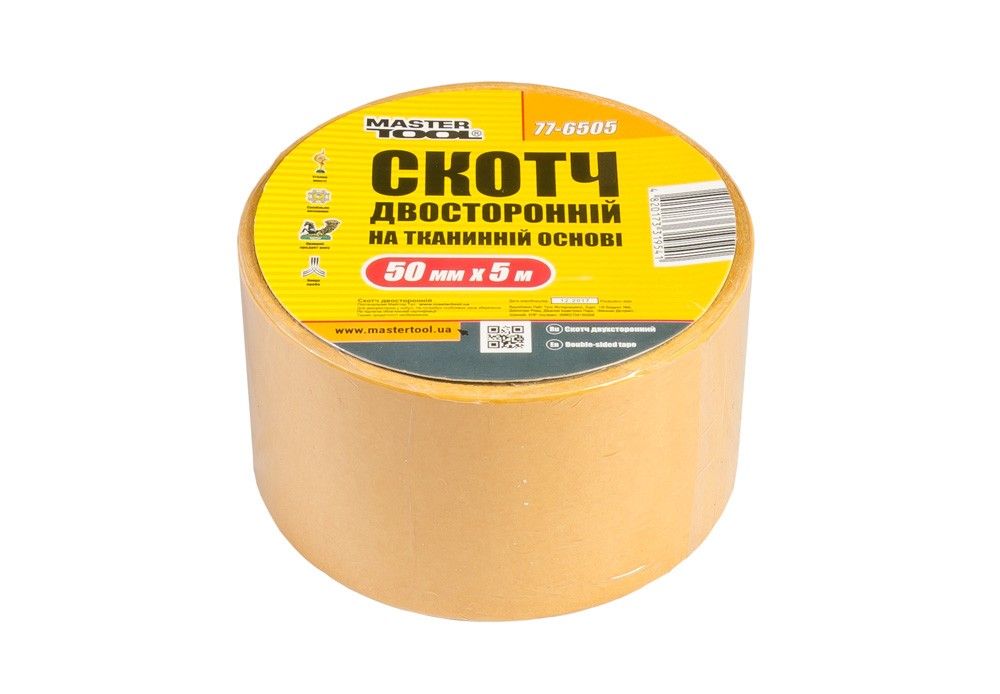 Стрічка двостороння MASTERTOOL на тканинній основі 50 мм×5 м 77-6505 view 1