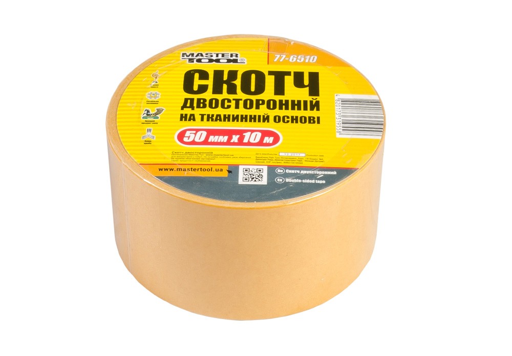 Стрічка двостороння MASTERTOOL на тканинній основі 50 мм×10 м 77-6510 view 1