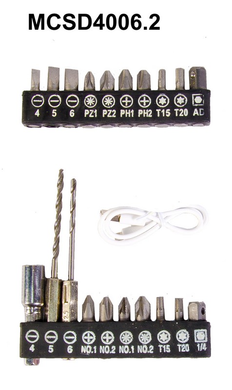 Викрутка MPT акумуляторна поворотна 4V Li-ion 1.5 А·год 250 об/хв 3.5 Н·м реверс USB аксесуари 20 шт MCSD4006.2 view 5