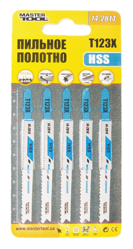 Полотно пильне для лобзика MASTERTOOL T123X PROGRESSOR 5 шт метал чистий прямий різ 10-21TPI/100 мм 14-2814 view 2