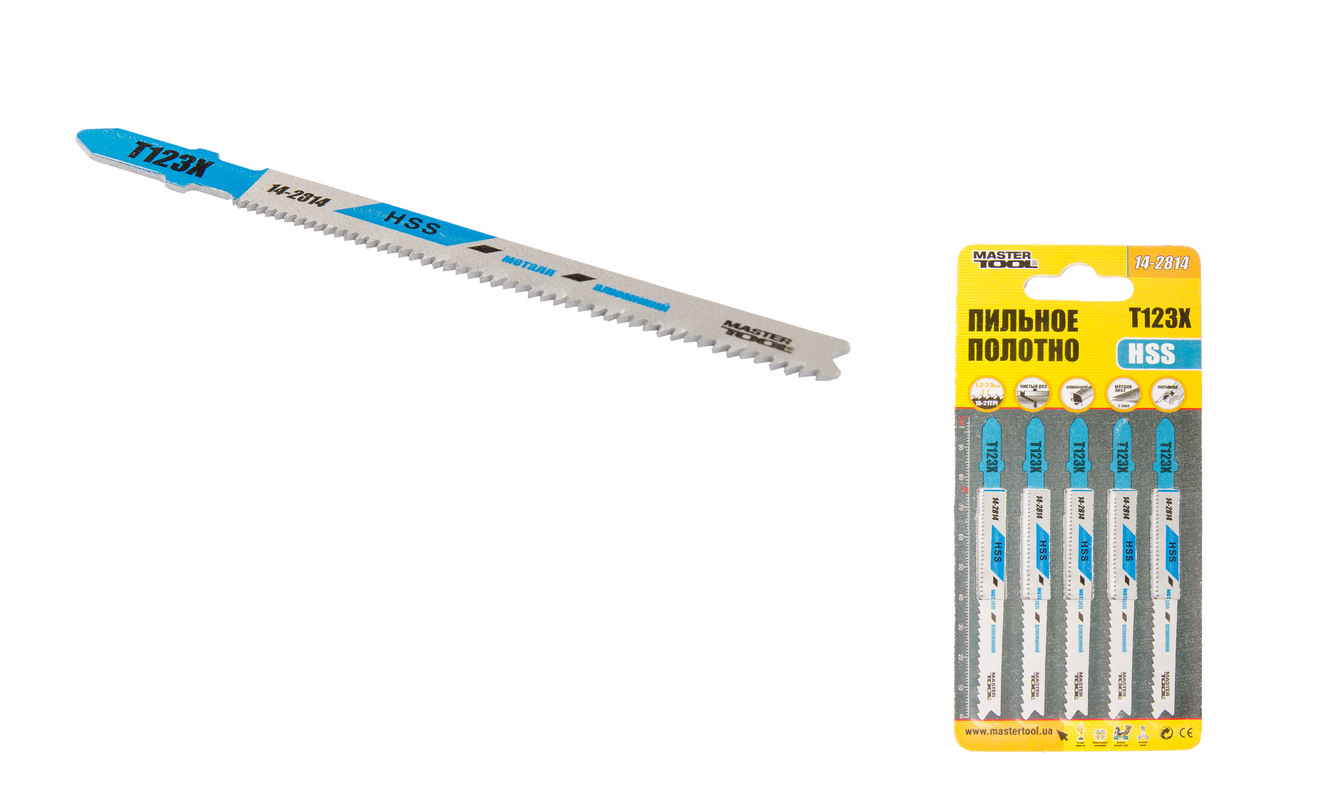 Полотно пильне для лобзика MASTERTOOL T123X PROGRESSOR 5 шт метал чистий прямий різ 10-21TPI/100 мм 14-2814 view 1