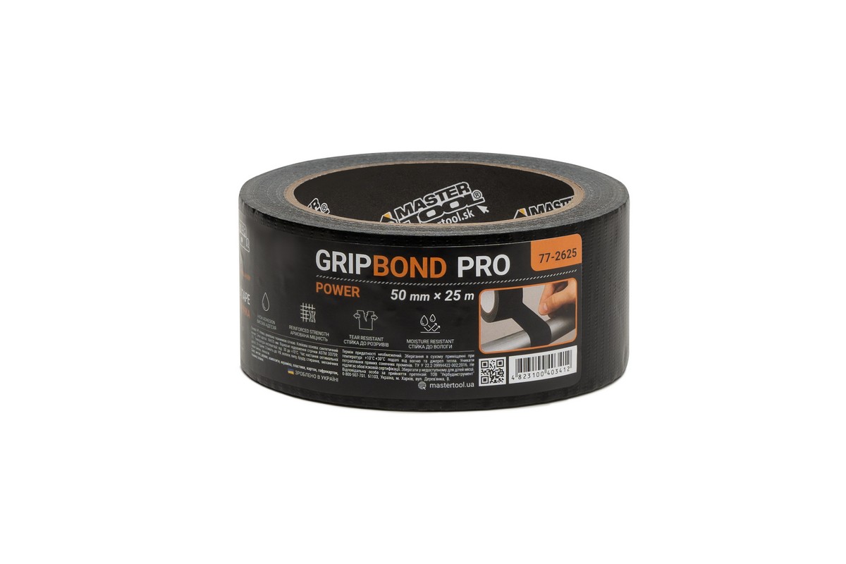 Стрічка армована MASTERTOOL GripBond Pro Power t 80°C 50 мм×25 м чорна 77-2625 view 1