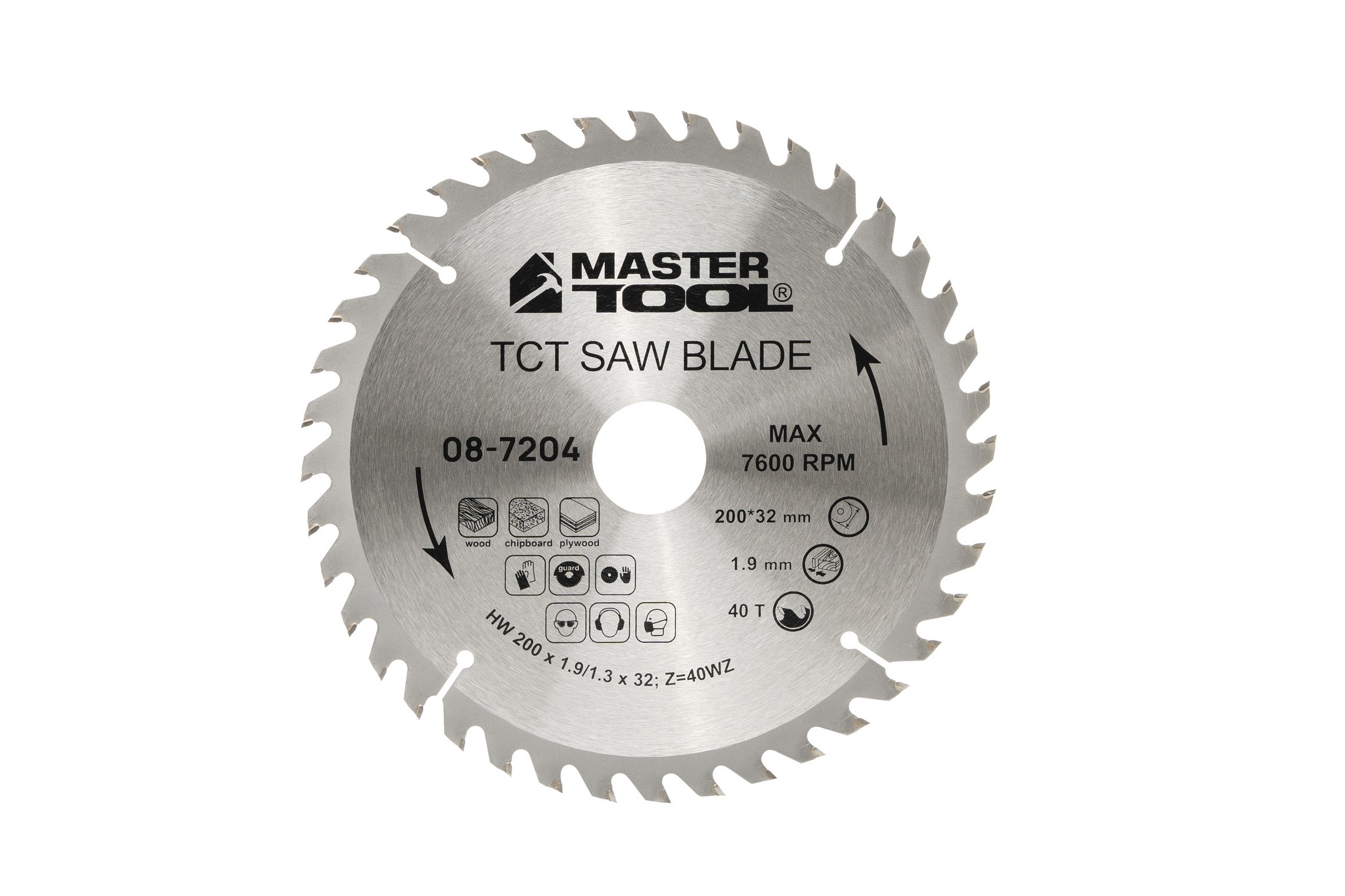 Диск пильний для дерева MASTERTOOL з твердосплавними напайками 200×32×40T адаптер 32-30/32-25.4 08-7204 view 1