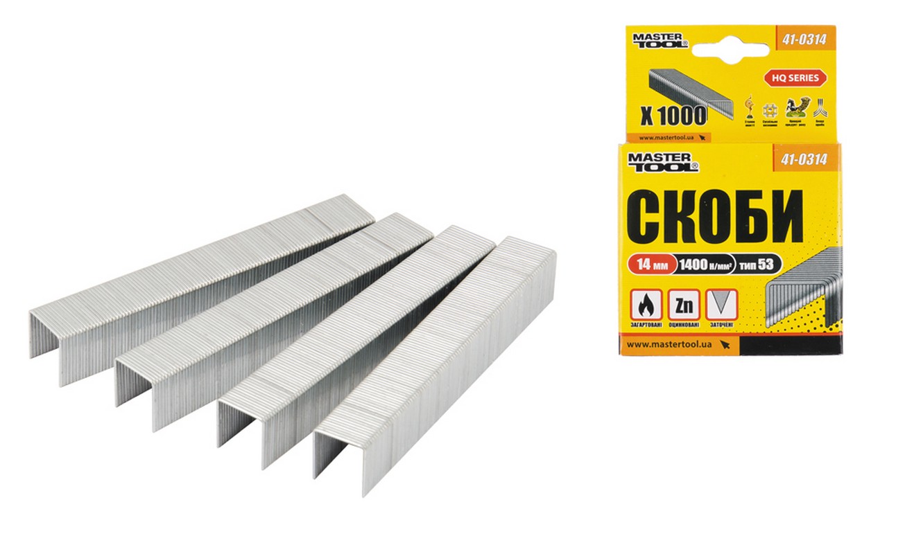 Скоби загартовані MASTERTOOL R53 14 мм 1000 шт 41-0314 view 1