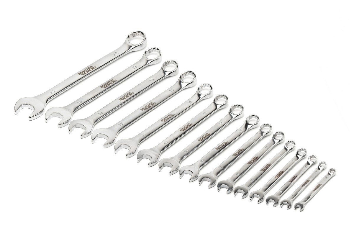 Ключі комбіновані MASTERTOOL набір 15 шт (6-19, 22 мм) CrV SATIN FINISH DIN3113 71-2115 view 2