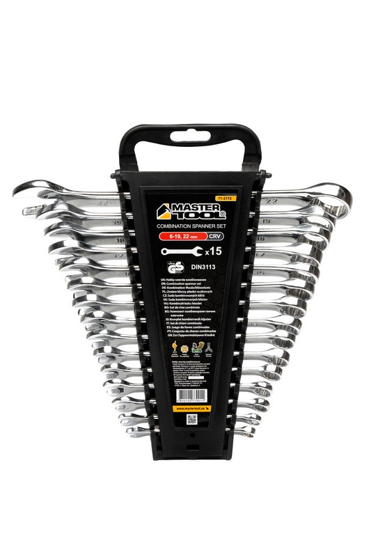 Ключі комбіновані MASTERTOOL набір 15 шт (6-19, 22 мм) CrV SATIN FINISH DIN3113 71-2115 view 1
